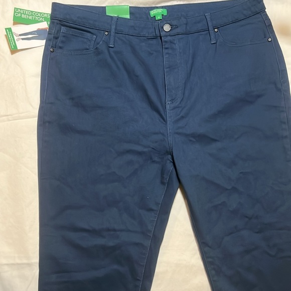 NWT United Colors of Benetton Teal Blue Pants High Rise 5-Pockets sz 14 - Picture 2 of 5